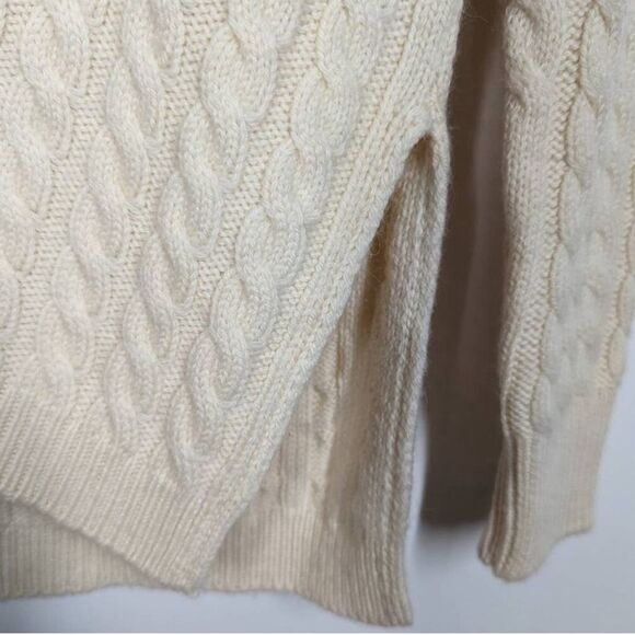 Tory Burch Sweater Nel Cable Knit Diamond Turtleneck Alpaca Wool in Cream Blue - Picture 11 of 15